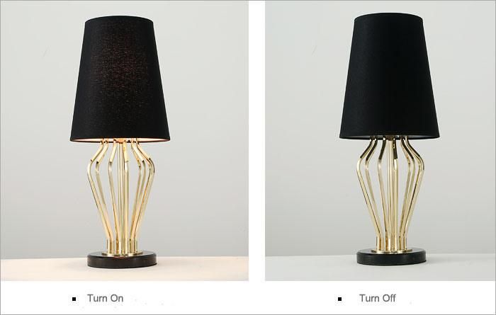 Marble & Metal Hotel Bedroom Gold Desk Light Table Lamp with White Black Fabric Shade