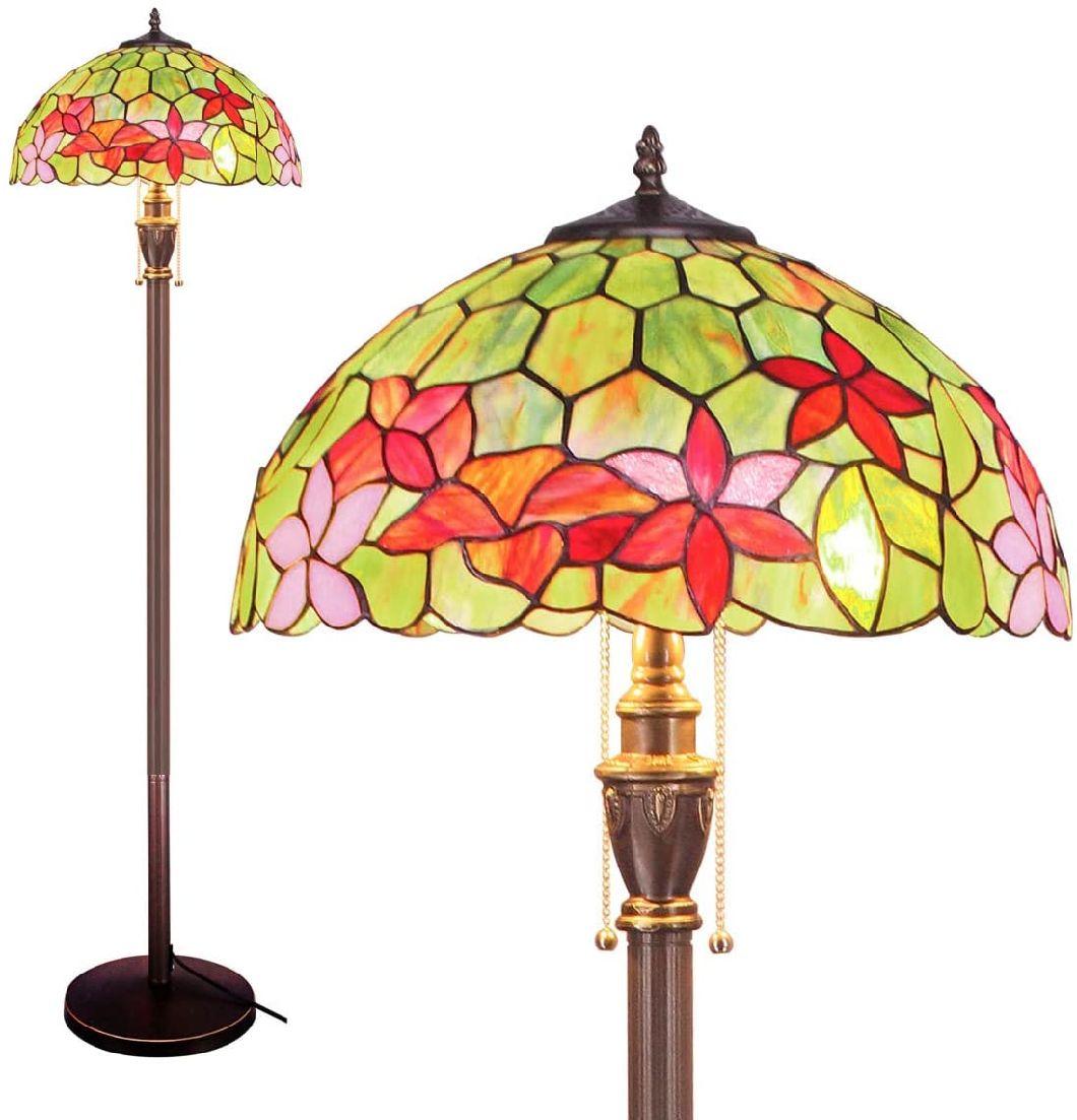 Tiffany Floor Lamp 67" Tall Stained Glass Flower Style Standing Lighting Bronze Traditional Vintage Industry Unique Minimalist Antique Lamp Decor Conner