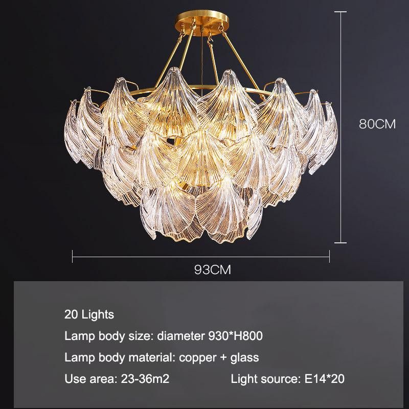 LED Light Luxury Living Room Chandelier Gorgeous European Style Crystal Shell Lamp Indoor Lights