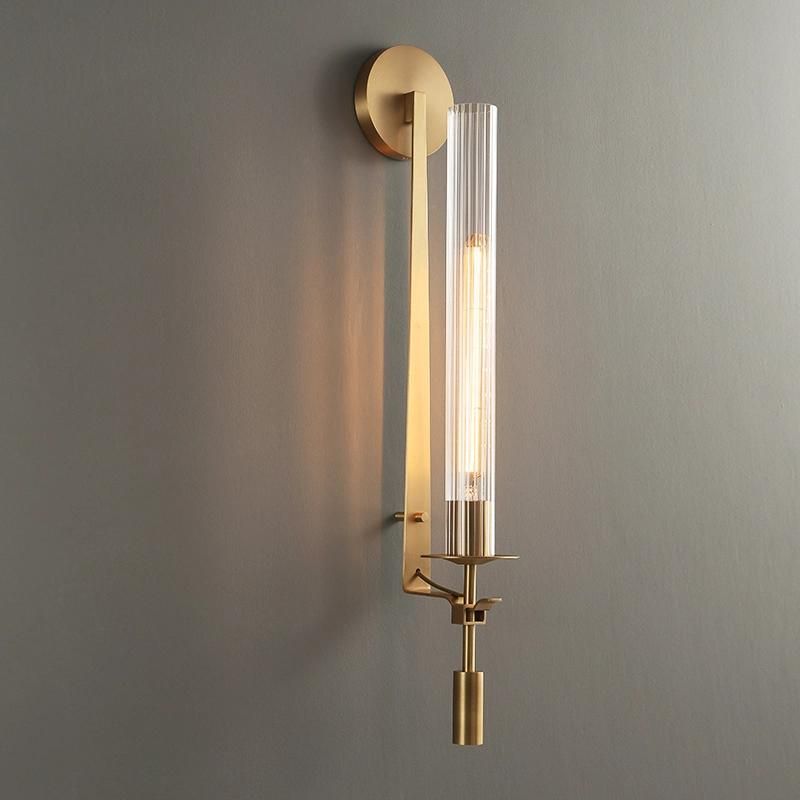 Postmodern Light Luxury All Copper Wall Lamp Hotel Villa Living Room Bedroom Lamp Corridor Aisle Brass Long Strip Copper Wall Lamp