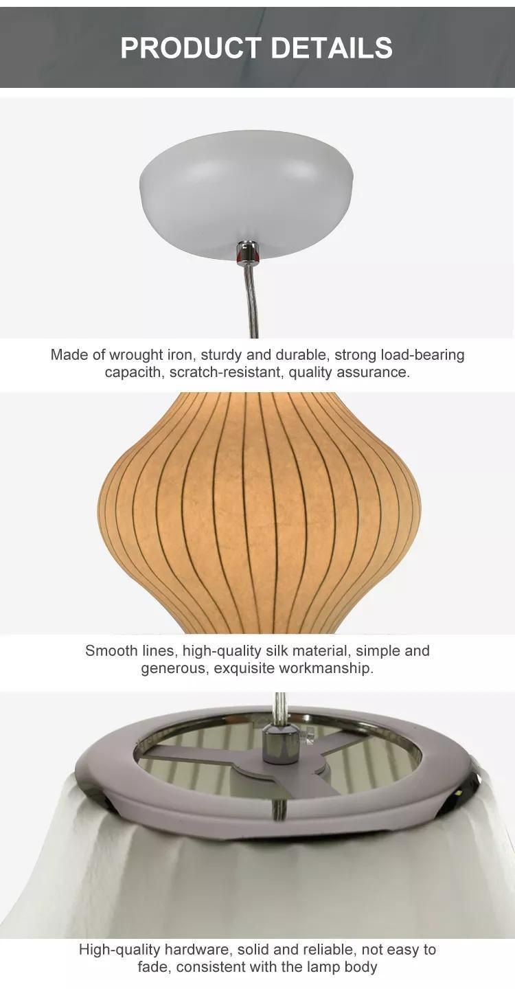 Simple Fashion Modern Living Room Silk Hanging Lamp Chinese Traditional Cocoon Lantern Shade Pendant Light