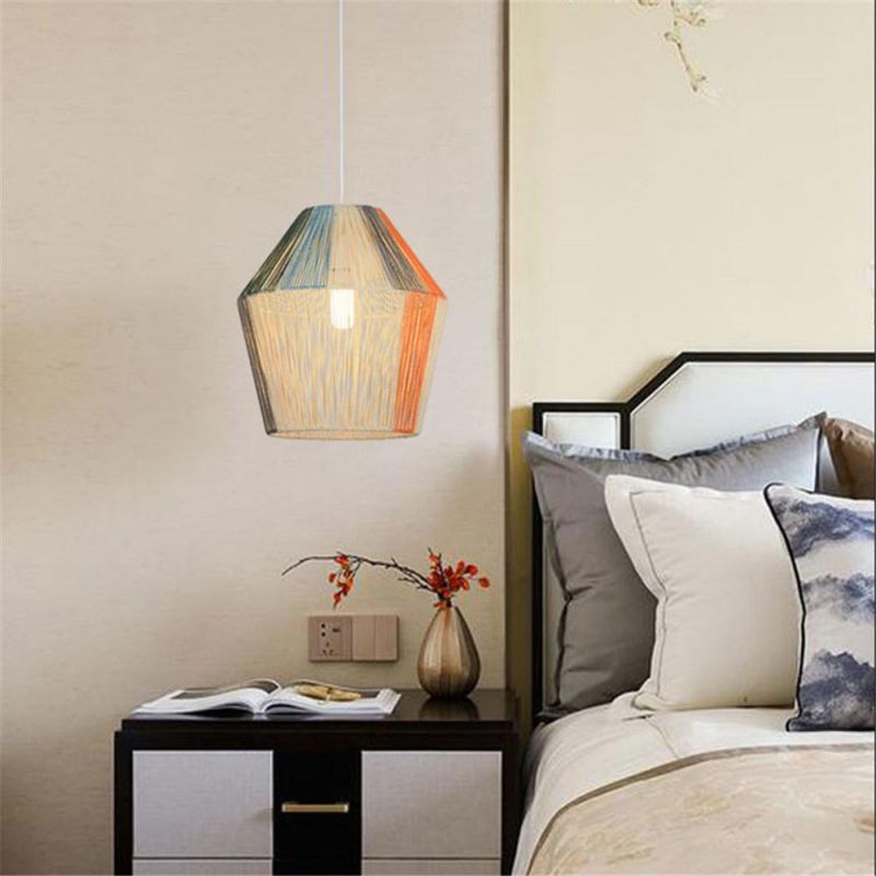 Modern Rattan Pendant Lights Japanese Style Colored Hemp Rope Hanglamp for Dining Room Bedroom Homestay Loft Decor E27 Fixtures