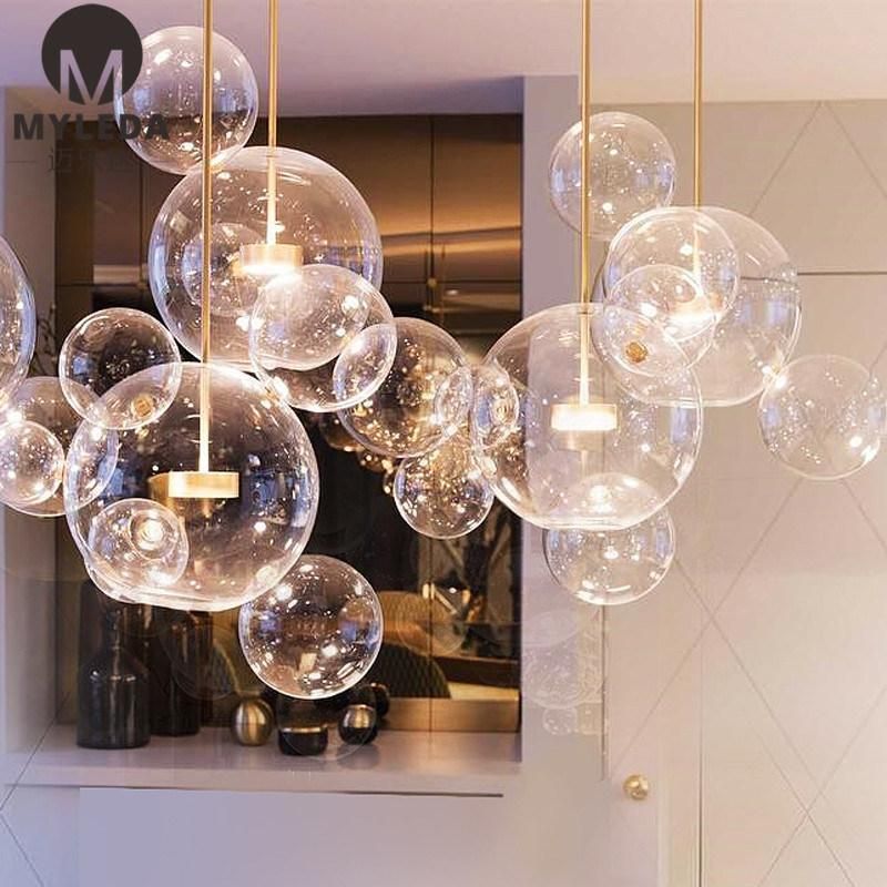 Modern Simple Hotel Decorative Clear Glass Ball LED Pendant Lamp