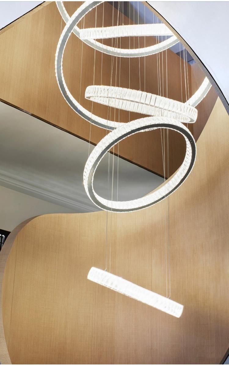 Modern Style Decoration Hotel Banquet Hall Long Staircase Custom Round LED Chandelier Lamp