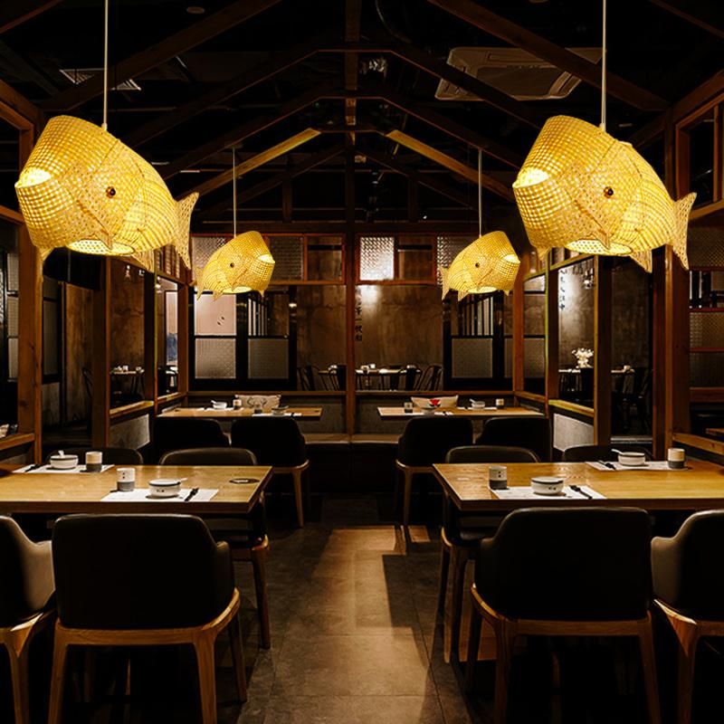 Fish Wooden Chandelier Dining Room Asian Style Restaurant Pendant Lamp
