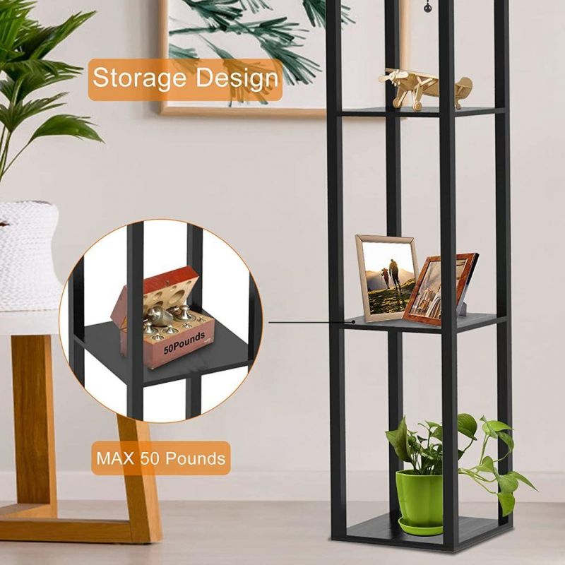 Luxury Nordic Modern Wooden Shelf Night Standing Floor Lamp Black for Living Room