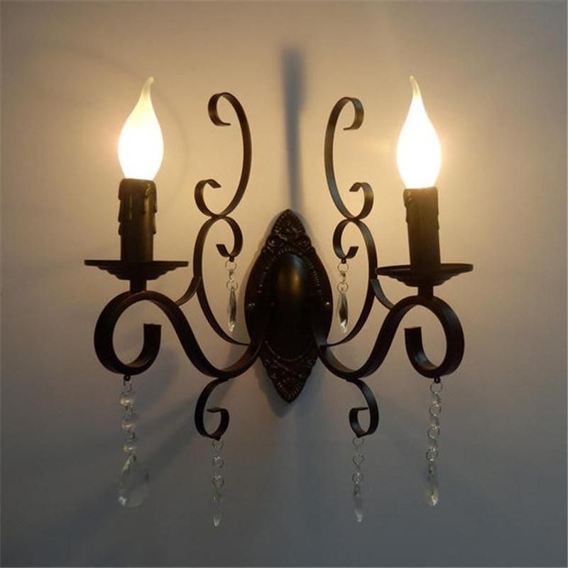 Classic Vintage Candle Wall Light Black Wrought Iron Body Crystal Deco Wall Mount Light (WH-VR-99)