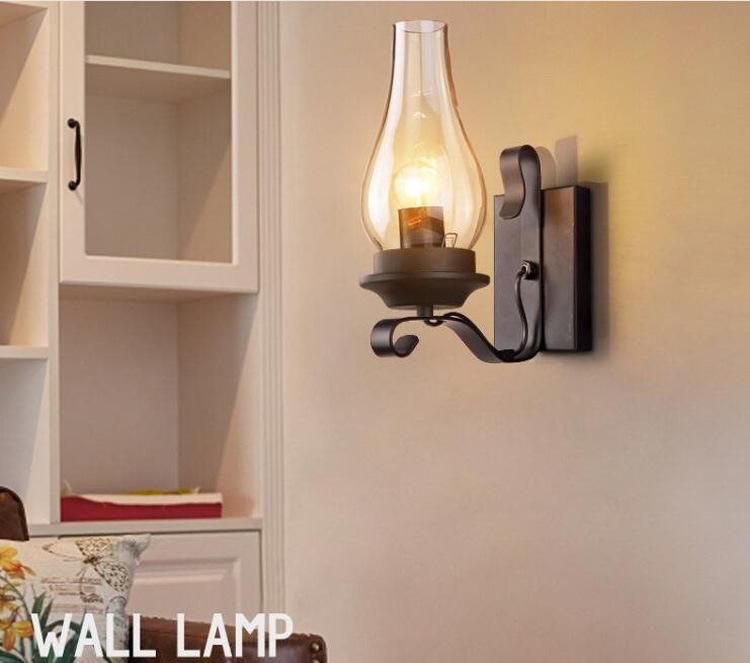 Retro Industrial Light Iron Wall Lamp Creative Restaurant Corridor Bedroom Bedside Glass Wall Light (WH-VR-40)