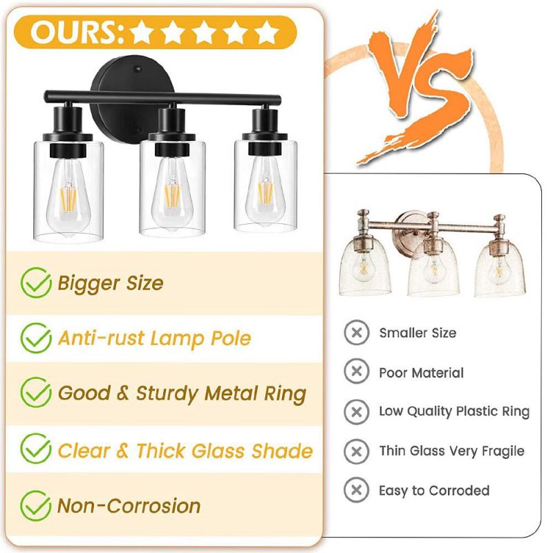 Wall Vanity Light Fixture 3-Light Wall Sconce Lighting Modern Bathroom Lights with Clear Glass Shade Porch Wall Lamp for Living Room Bedroom Hallway Mirror