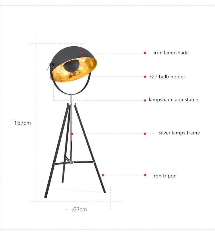 Vintage Loft Retro Black Iron Floor Lamp for Foyer Bed Room Workshop Tripod Vintage Floor Lamp (WH-VFL-05)