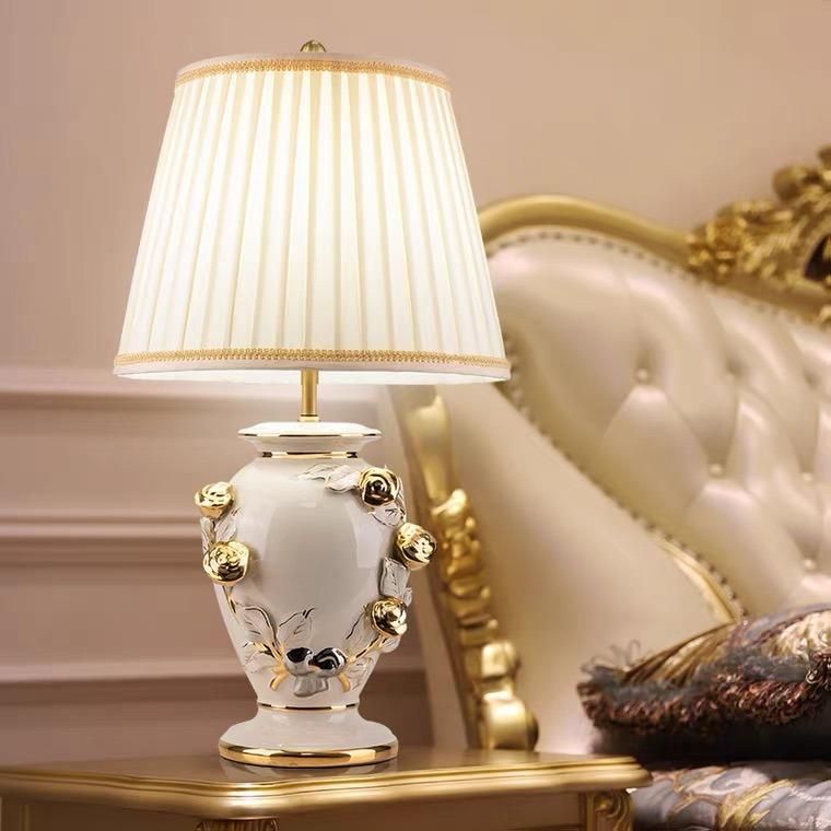 Large Light Luxury American Table Lamp Ceramic Decoration Art Designer European Retro All Copper Living Room Porch Townhouse
