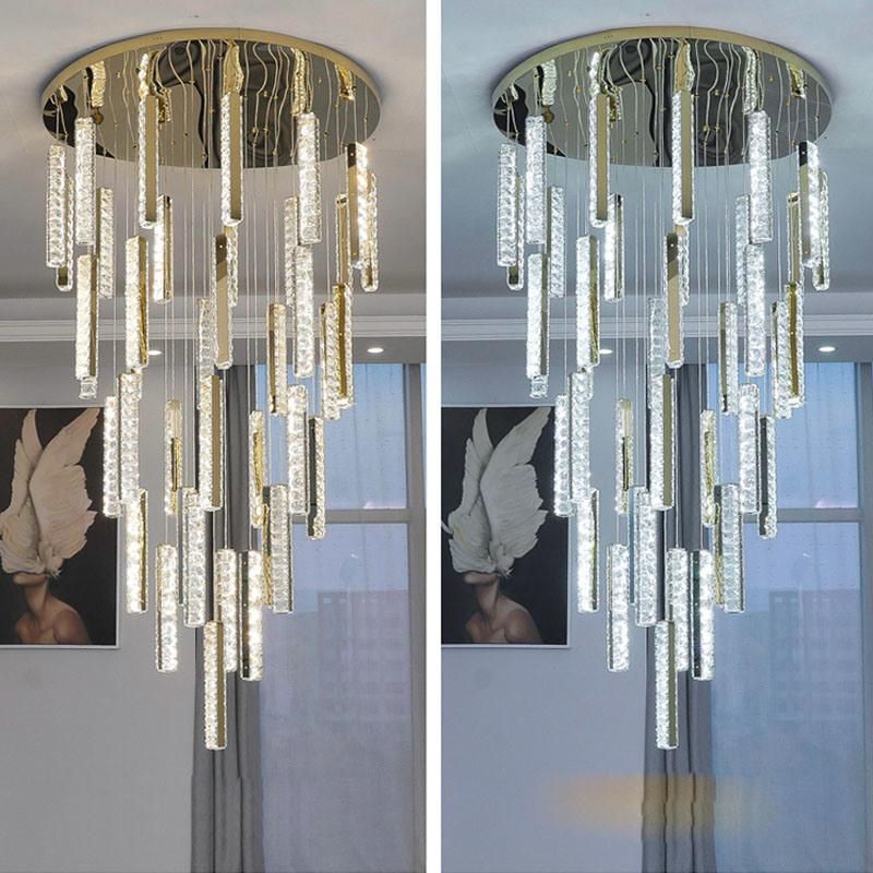 Stair Lamp Long Modern Chandelier Crystal Pendant Lamp Villa Living Room LED Lighting