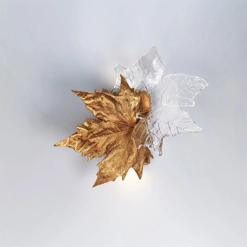 Fashion Personality Single Gold Branch & Leaf and Clear Glass Leaf Wall Lamp