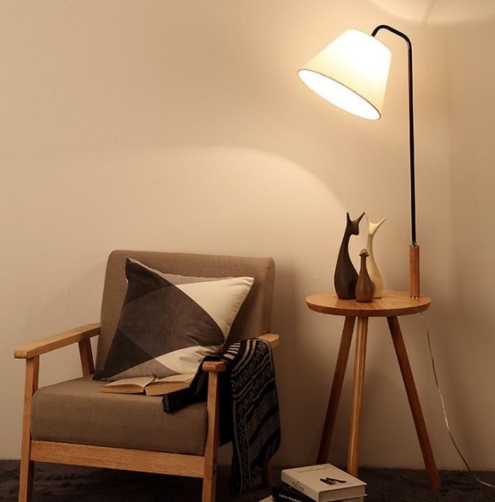 Creative Personality Tripod Fabric Uplight Wooden LED Floor Lamp