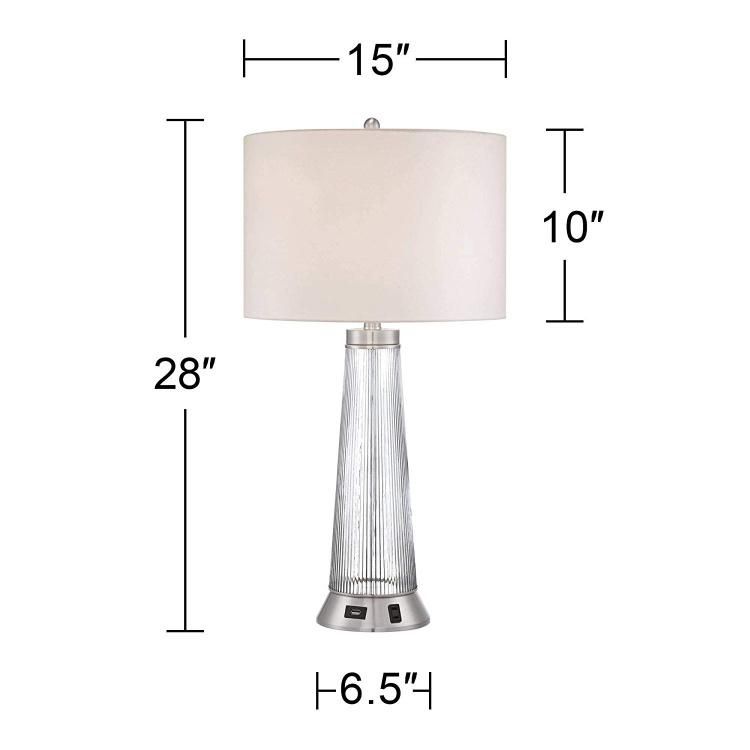 Jlt-Ht12 Modern Ribbed Glass Table Lamp with USB and AC Power Outlet in Base