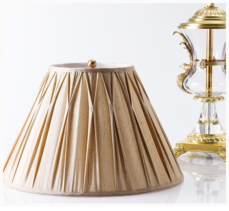 Luxury Hotel Brass Table Lamp Bedside Crystal Table Lamp LED Fabric Desk Lamp