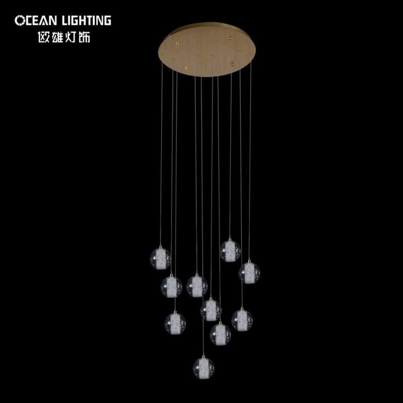 Golden Warm Lighting 3000K Spherical Metal 10*3W Crystal Chandelier Luxury