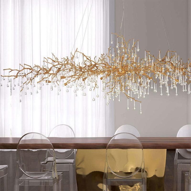 2022 Colorful Crystal Gold Branch Nests Large Copper Chandelier Long Brass Crystal Lamp Vine Light