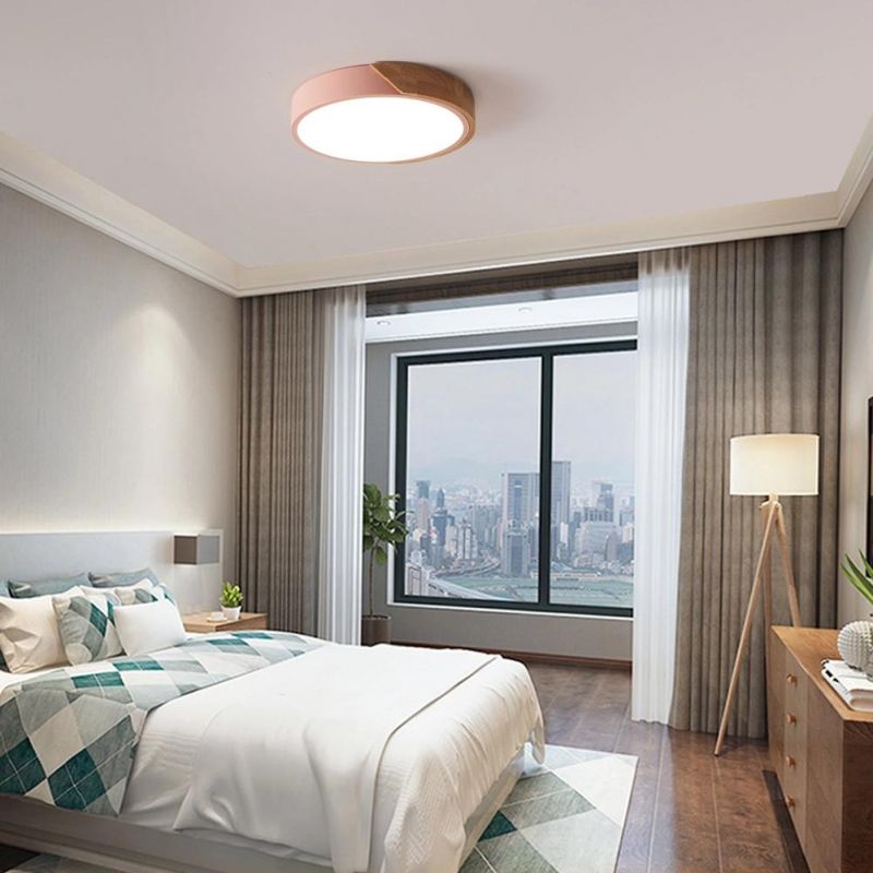 Simple Modern Living Room Bedroom Log LED Round Ceiling Lamp