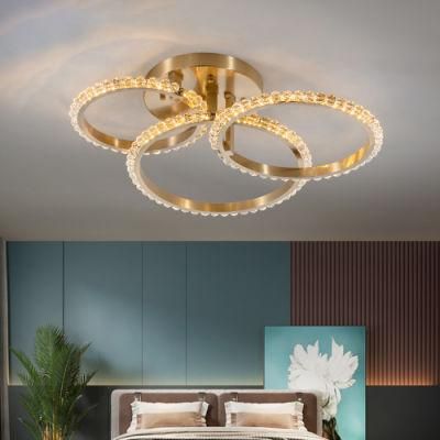 Simple Crystal Ceiling Light for Living Room LED Gold Circles Ring Chandelier Lamp (WH-CA-72)