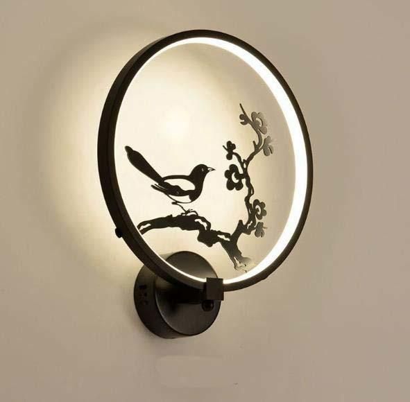 New Chinese Style Creative Personality Staircase Living Room Decoration LED Round Plum Blossom Wall Lamp