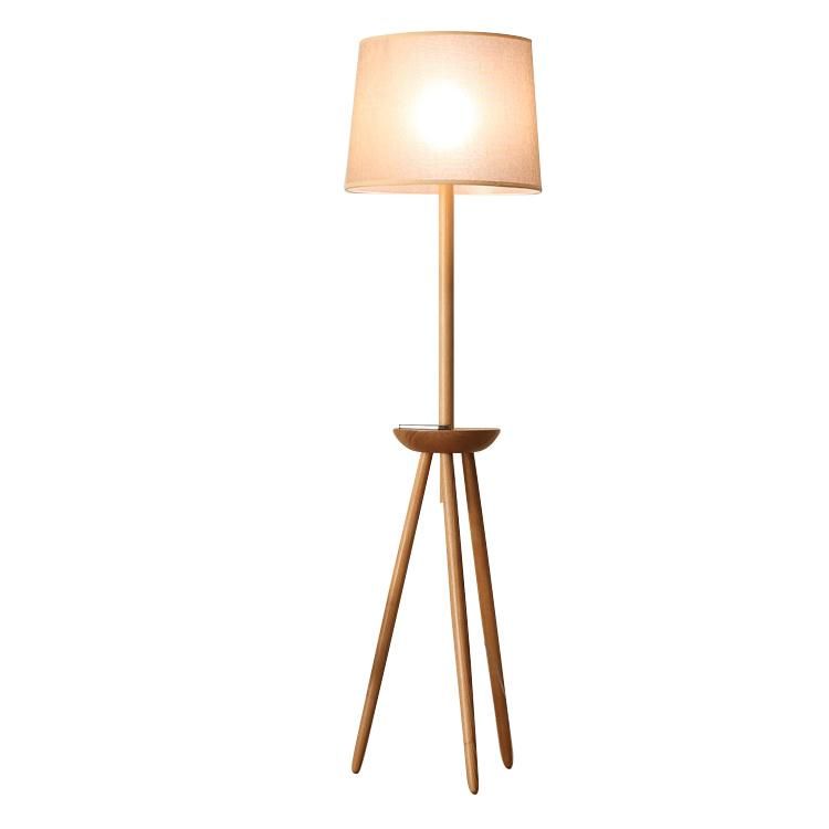 Tripod Wooden Fabric Lampshade Floor Lamp Living-Room Bedroom Light