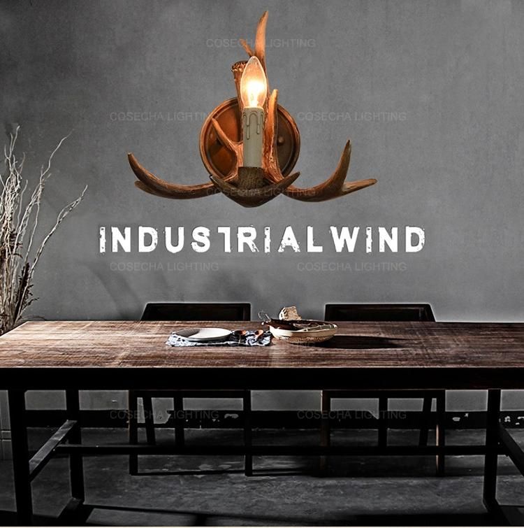 Antique Deer Antler Wall Lamp in Restaurant Bedroom Vintage Resin Wall Sconce Lamp (WH-VR-69)
