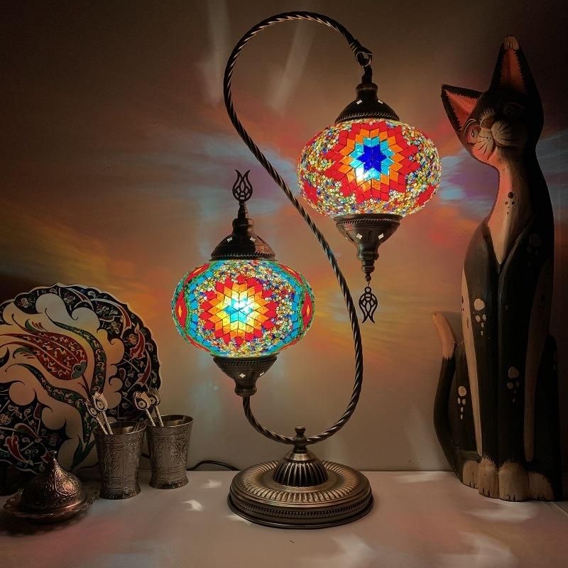 Retro Decor Turkish Lamp Colorful Cup Battery Powered Stained Glass Mediterranean Lamp (WH-VTB-22)