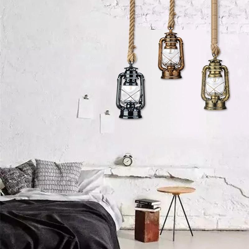Vintage Industrial Kerosene Pendant Lights Bulb E27 Hemp for Living Room Decor Loft Rope Pendant Light (WH-VP-68)