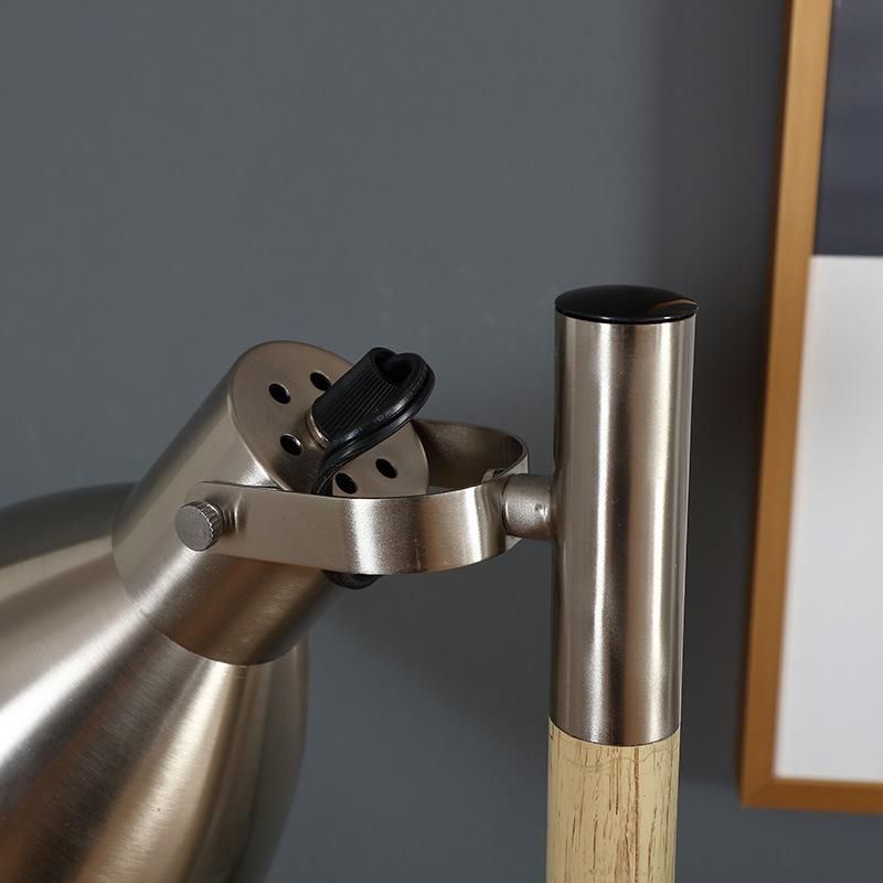 USB Table Lamp, LED Light Wood Finish Metal Desk Lamp, Adjustable Lampshade, Eye-Caring Reading Lamp