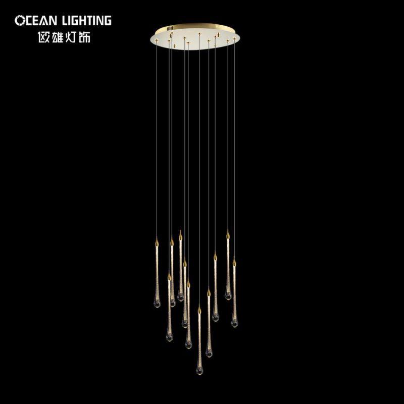 Long Water Drop Warm Lighting 3000K Metal Crystal 10*3W Chandelier