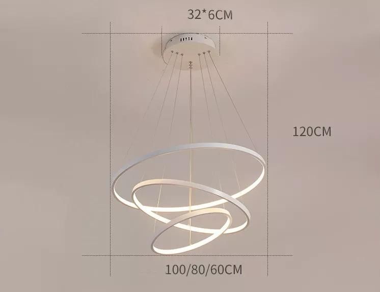 High Quality Modern Three Rings Irregular Pendant Light Metal White Hanging Lamp for Indoor Lighting