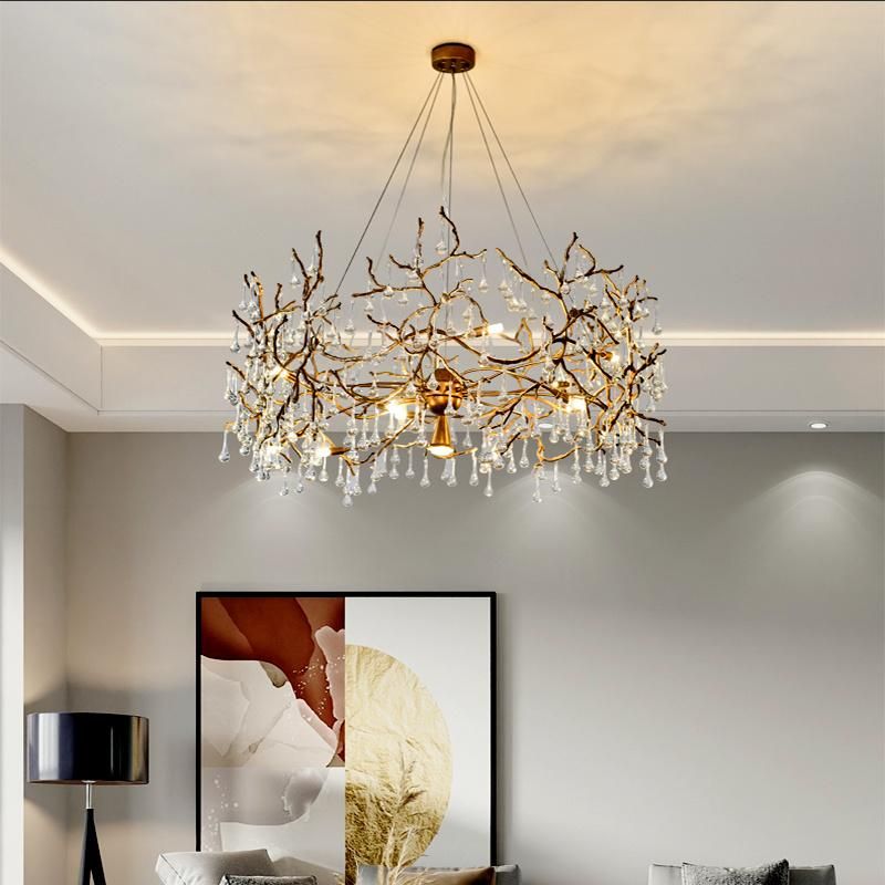 Chandelier All Copper Branches Long Dining Room Crystal Pendant Lamp