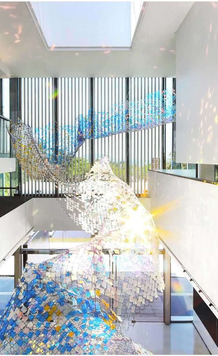 Custom Engineering Decorative Long Stairway Exhibition Luxury Acrylic Colorful LED Chandelier Lamp