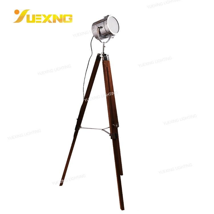 Adjustable Industrial Vintage Wooden E14 Floor Light LED Round Floor Stand Light