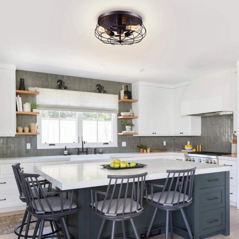 Industrial Retro Metal Cage Ceiling Light Semi Flush Moun Lamp Fixture Farmhouse Hallway Vintage Ceiling Lamp (WH-LA-35)