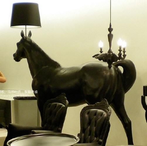 Modern Big Lighting Black Fabric Horse Floor Lamp