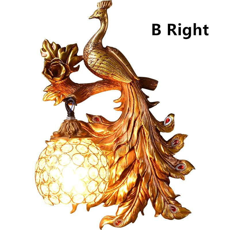 Vintage Creative Art Deco Peacock Resin Wall Lamp Gold Vanity Luxury Bedroom Wall Light (WH-OR-62)