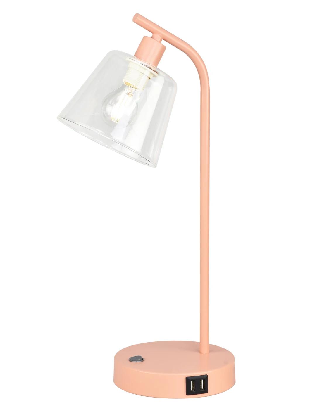 Nordic 2022 Table Lamp with 2 USB Ports, Dimmable Bedside Reading Lamp, Vintage Brass Metal Desk Lamp, Golden Nightstand Lamp with E14 Edison LED Bulb Glass