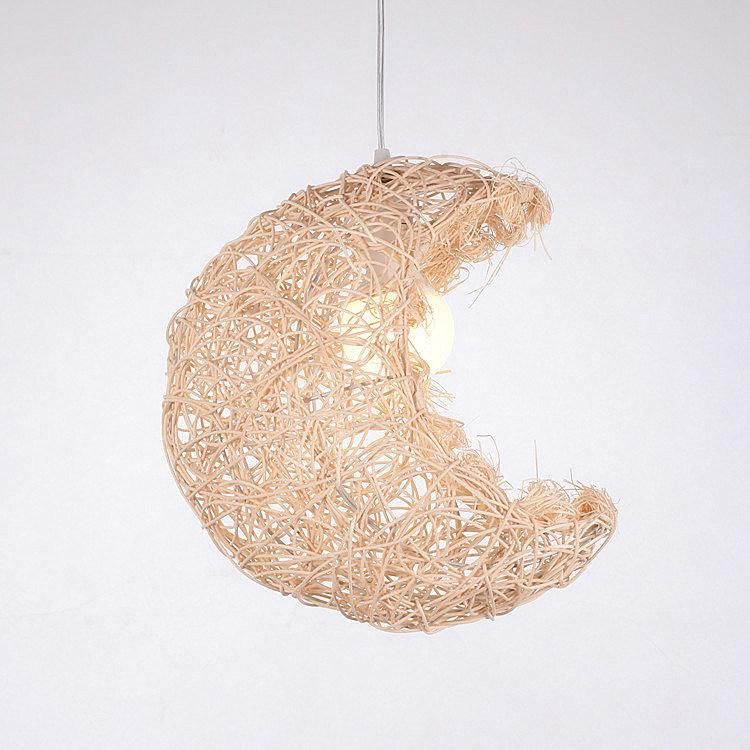 Ratton Moon Basket Pendant Lamp for Baby Room Bedroom Hanging Lights (WH-WP-08)