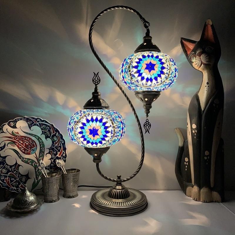 Retro Decor Turkish Lamp Colorful Cup Battery Powered Stained Glass Mediterranean Lamp (WH-VTB-22)