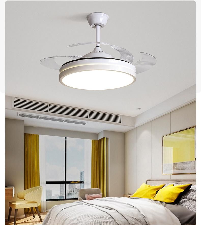 42 Inch Modern Simple Style Fan Light Retractable Blade Ceiling with Remote Control LED Light