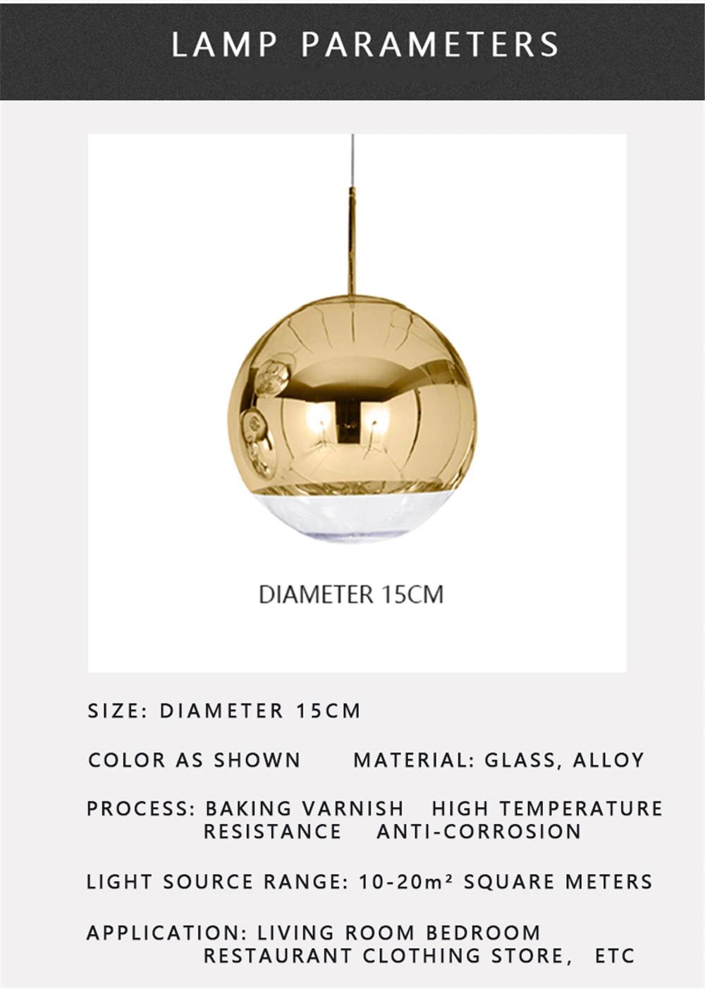 Modern Pendant Lights Silver Mirror Ball Pendant Lamp Globe Glass LED Lamp Living Room Bedroom Home Kitchen Hanging Lamps