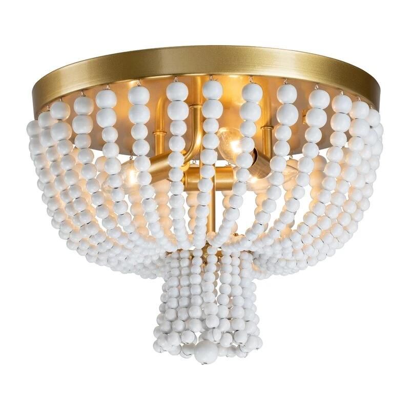 American Country Wooden Bead Ceiling Lamp Bedroom Children′s Room Creative Retro Iron Round Balcony Aisle Ceiling Lamp