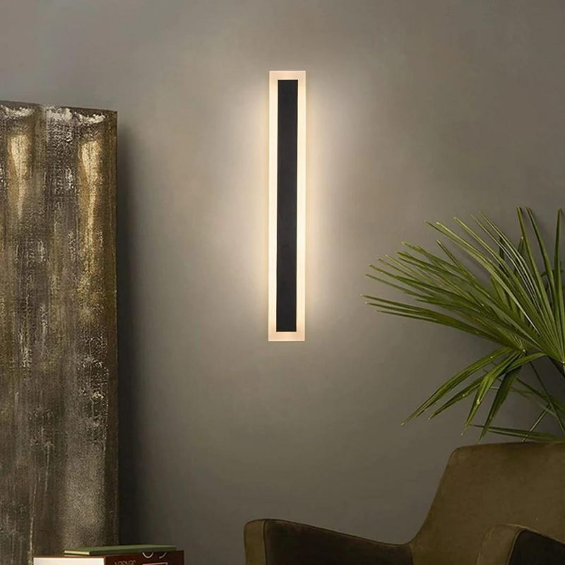 12W Outdoor Modern Wall Light LED Wall Sconce Fixture Rectangular Black Wall Lamp Elegant Frosted White Acrylic IP65 Anti Rust for Proch Background Wall