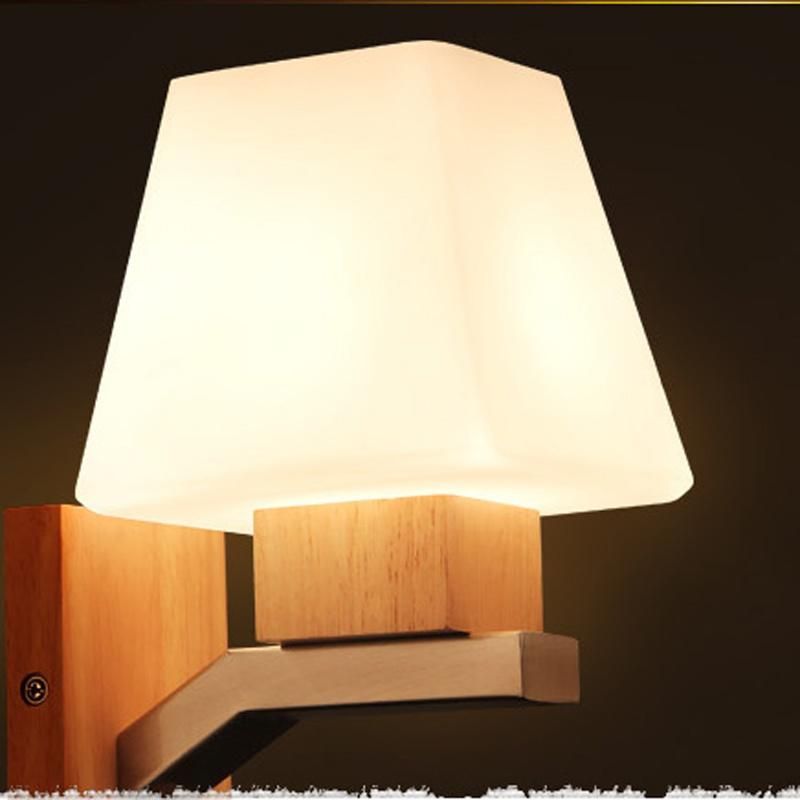 Simple Wood Art Bedroom Bedside Wall Lamp Wood Modern Creative Decoration Light