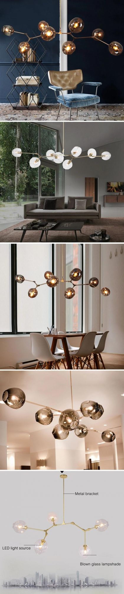 Nordic Scandi Stained Filament Bulb Ball Glass Blown Pendant Lights