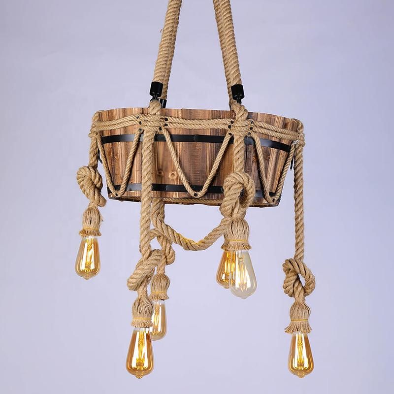 Indoor Lighting Vintage Iron Black 3 Light Chandelier Pendant Lamp European Antique Rope Lamp