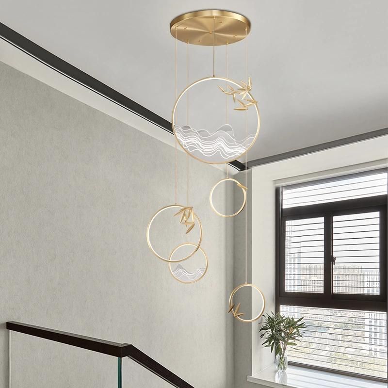 Chinese Style Stair Chandelier Dining-Room Lamp Villa Long LED Pendant Light