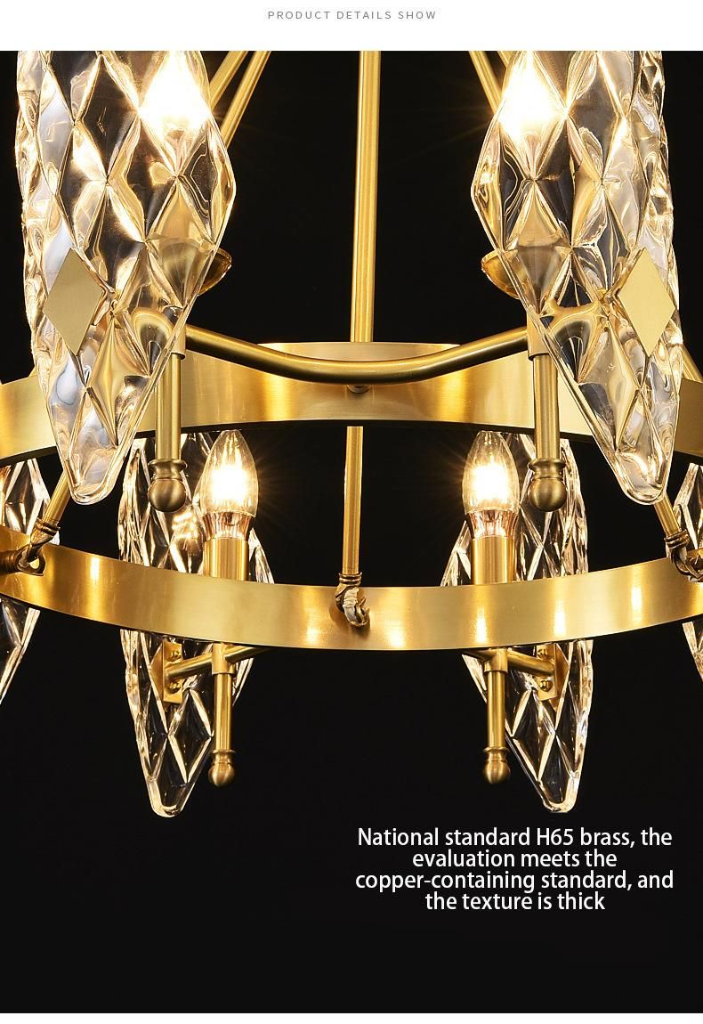 All-Copper Light Luxury Chandelier Post-Modern Hong Kong-Style Villa Dining Room Living Room Crystal Lamp